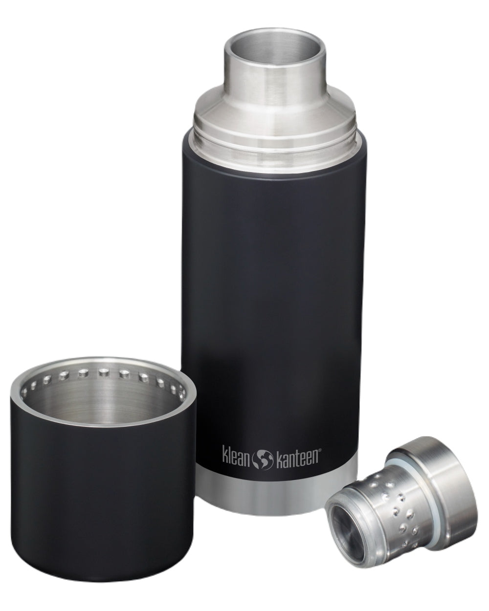 Black coloured Klean Kanteen Insulated TKPro Flask on white background