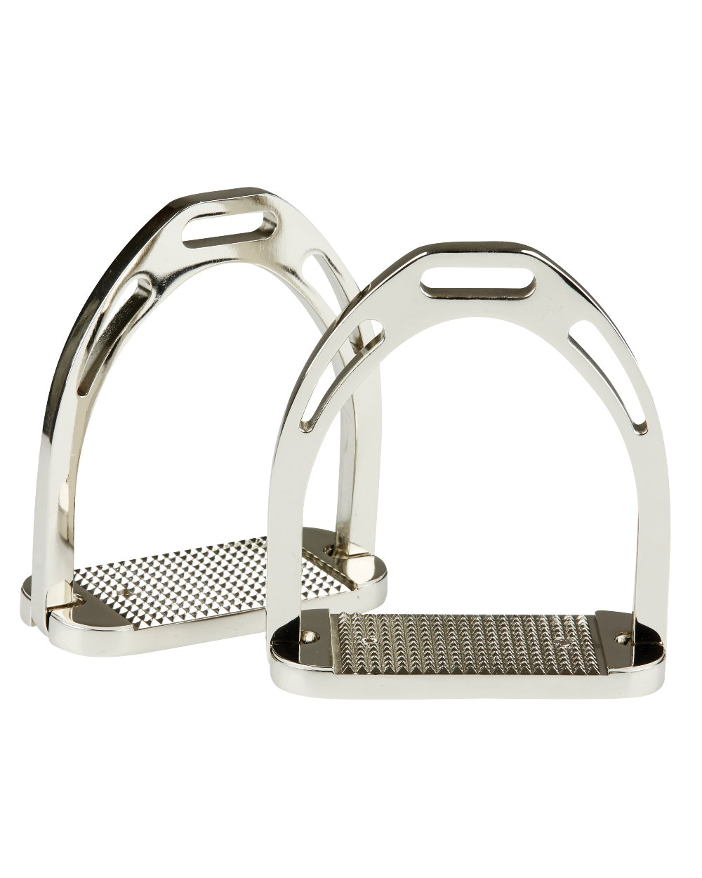 Silver coloured Korsteel Aluminium Stirrups on white background