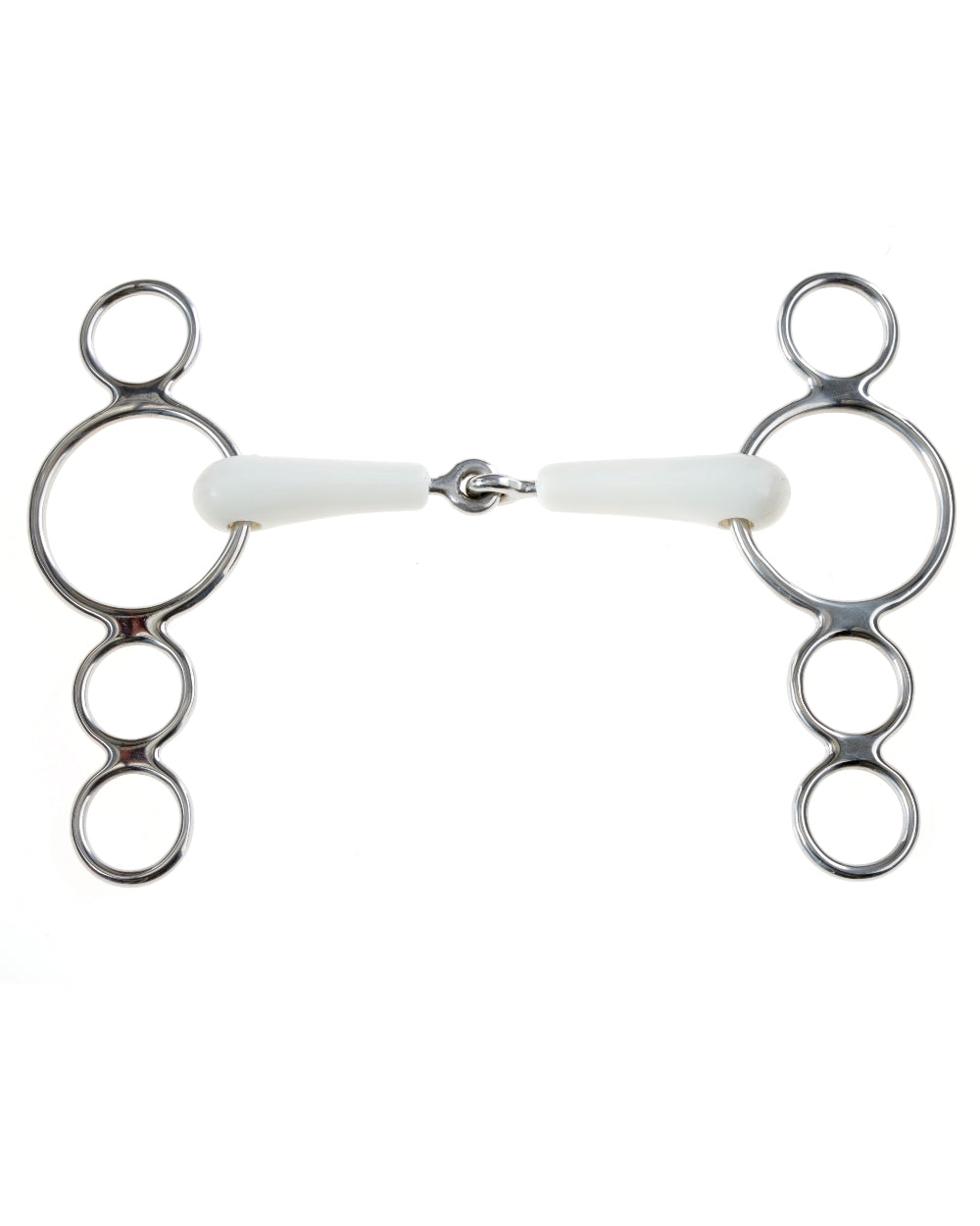 Ivory coloured Korsteel Flexi Jointed 3 Ring Dutch Gag Bit on white background