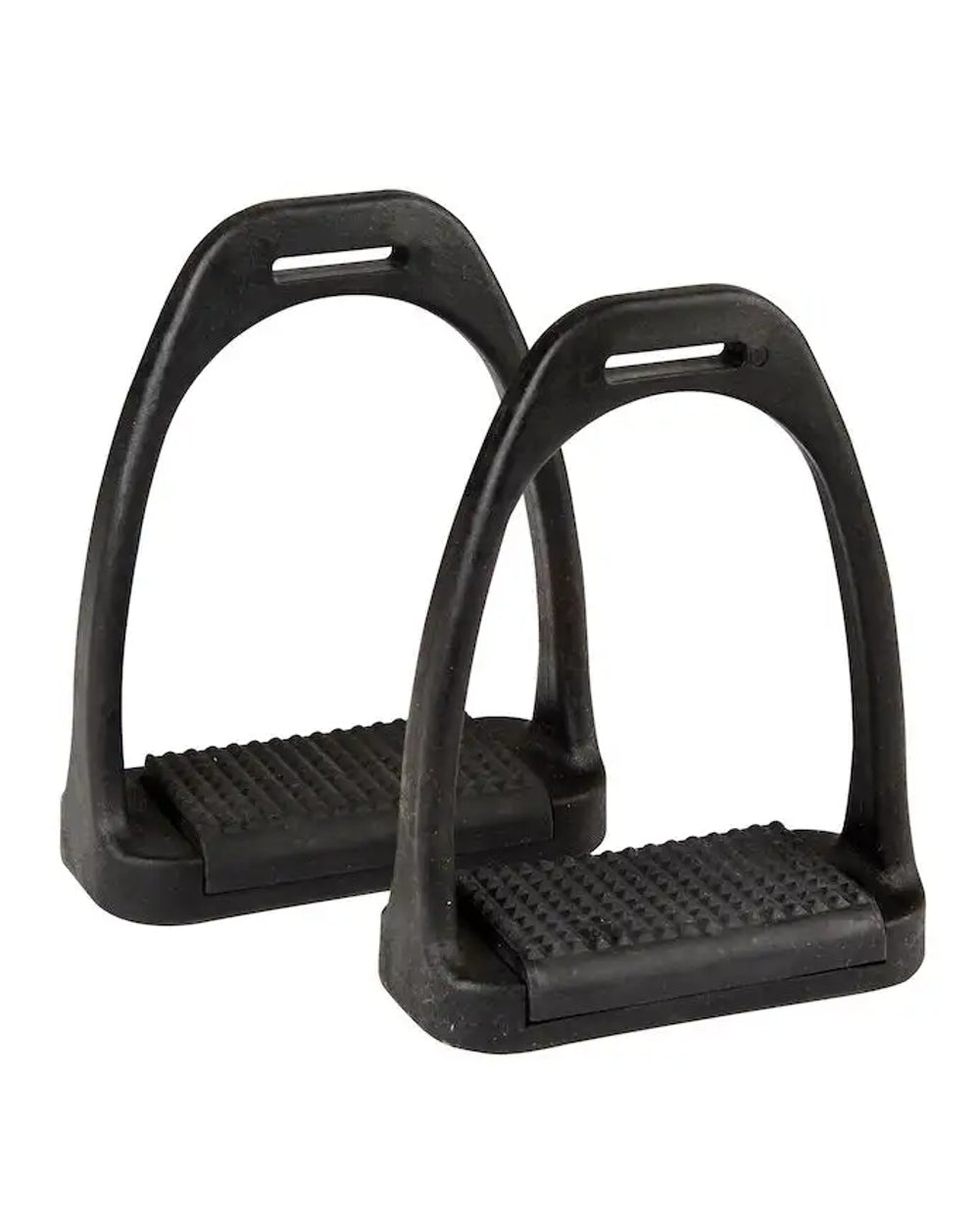 Black coloured Korsteel Polymer Stirrup Irons With Coloured Treads on white background