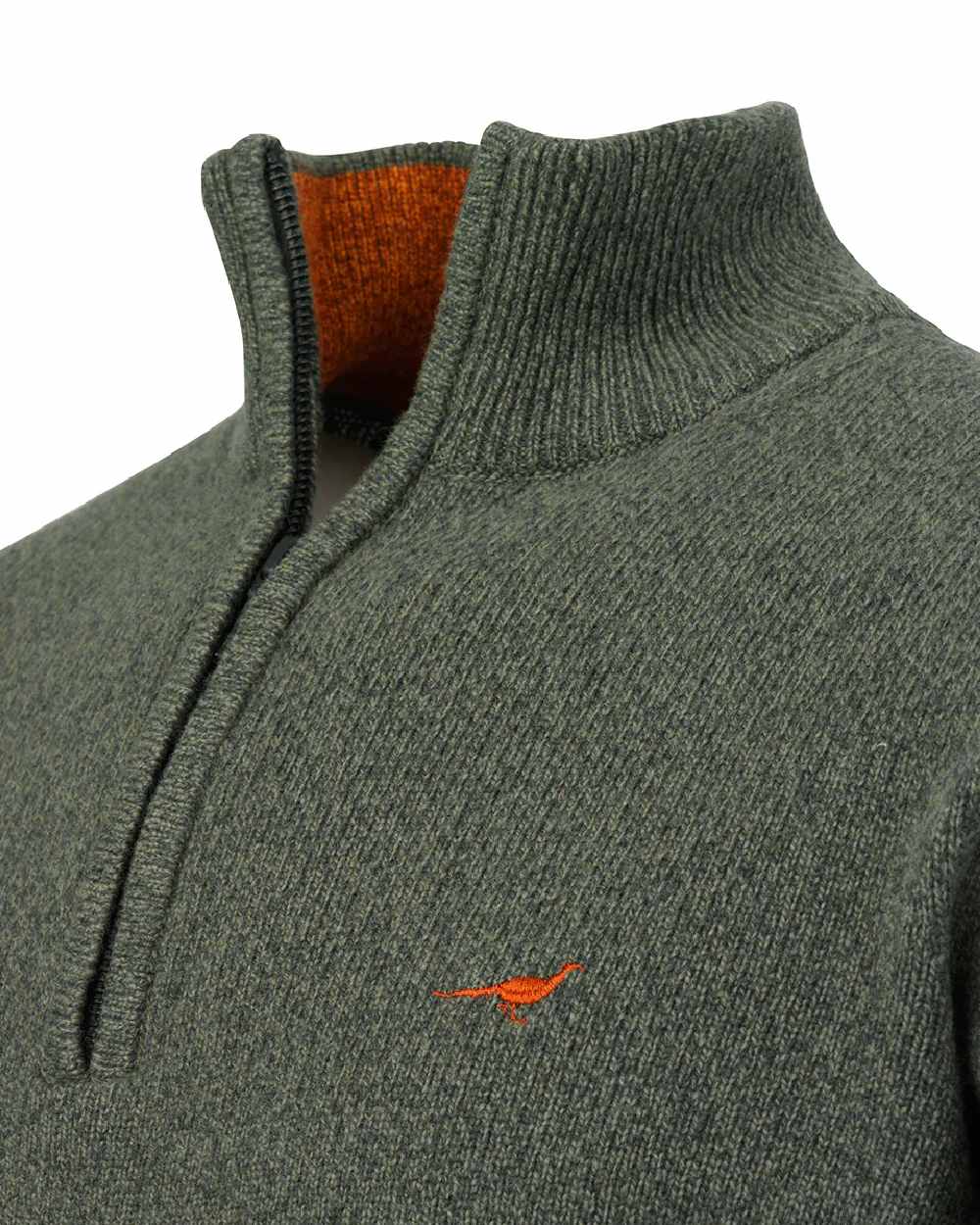 Forest Coloured Laksen Brompton Zip Neck Sweater on white background