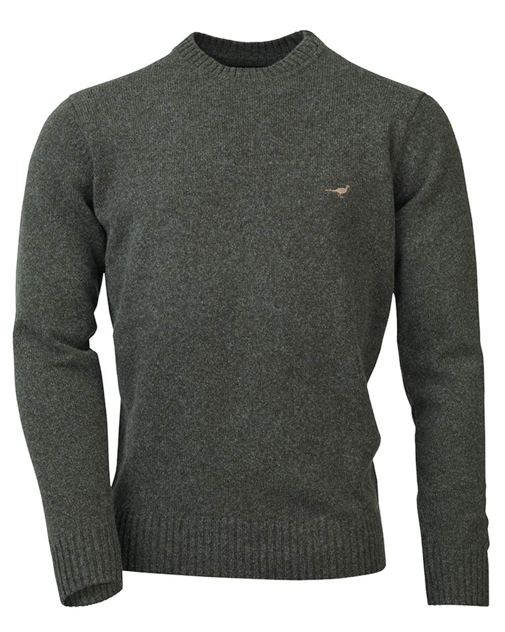 Loden coloured Laksen Kensington O-Neck Lambswool Sweater on white background