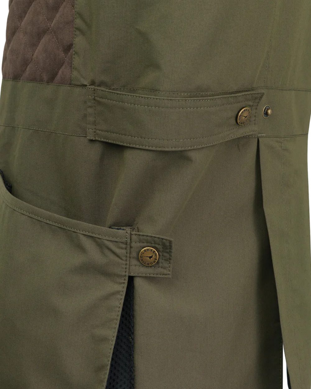 Olive coloured Laksen Marsh Shooting Vest on white background