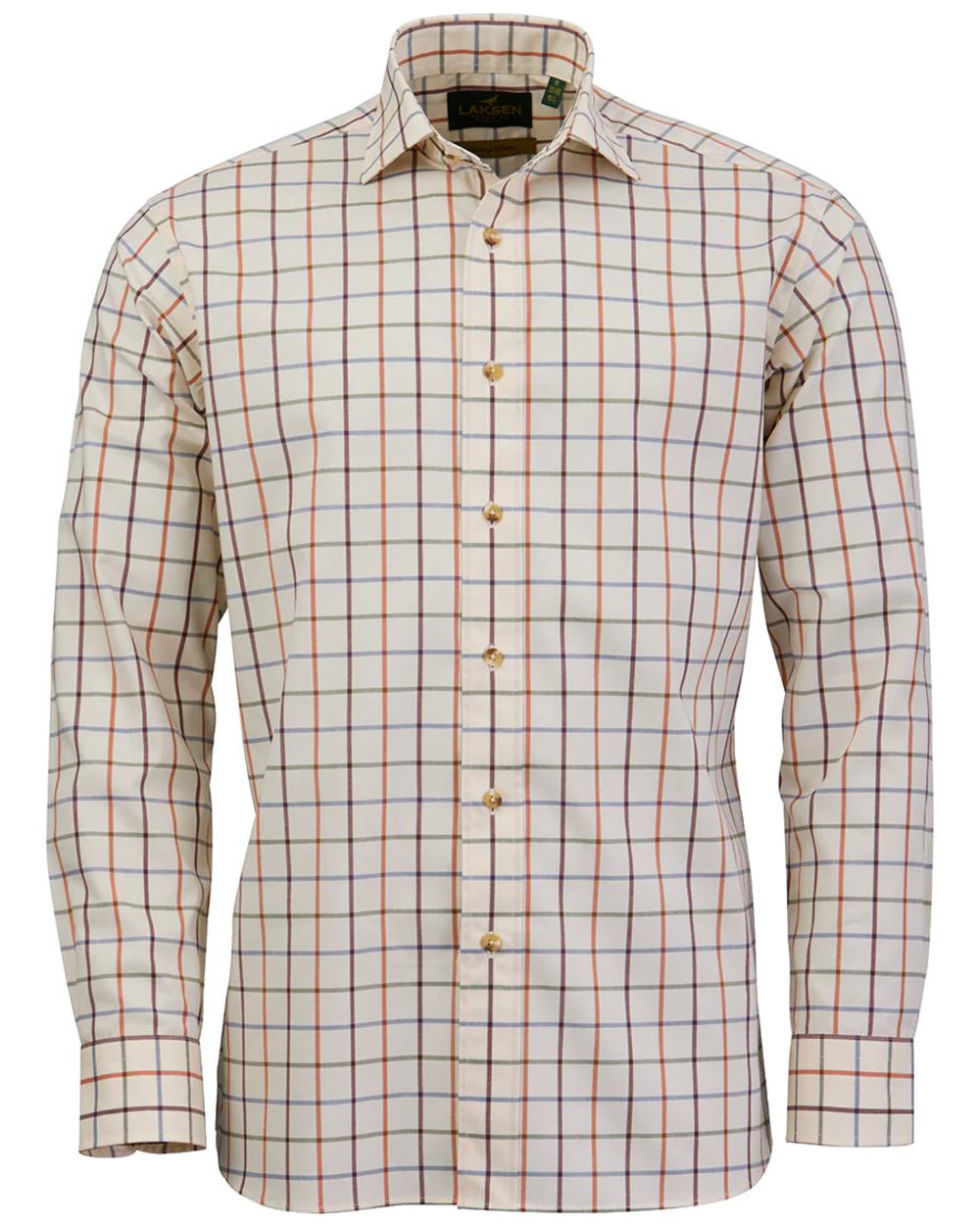 Olive Burnt Orange Bordeaux Corn Blue Coloured Laksen Mens Dawson Sporting Stretch Shirt on white background
