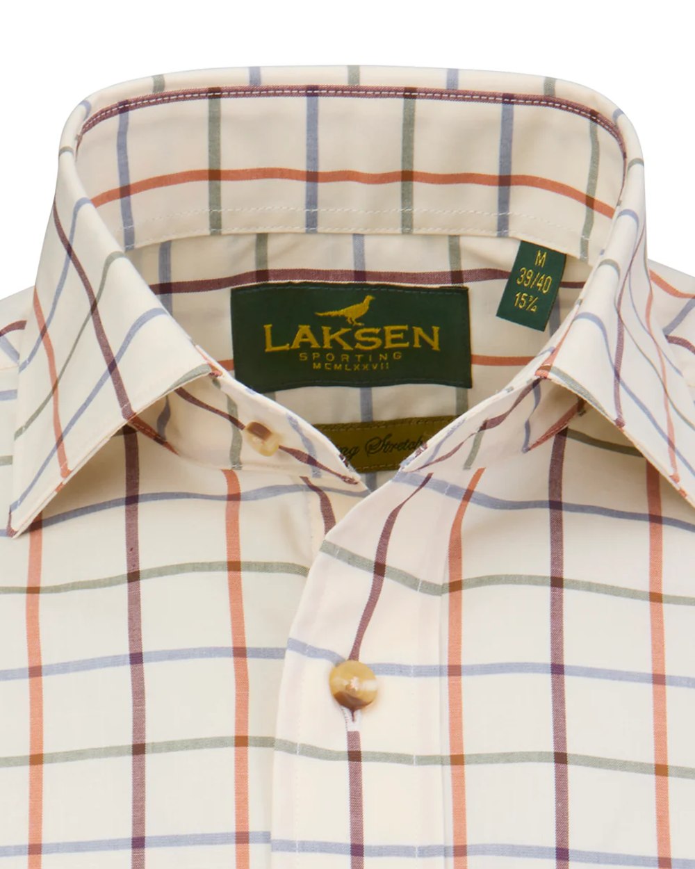 Olive Burnt Orange Bordeaux Corn Blue Coloured Laksen Mens Dawson Sporting Stretch Shirt on white background