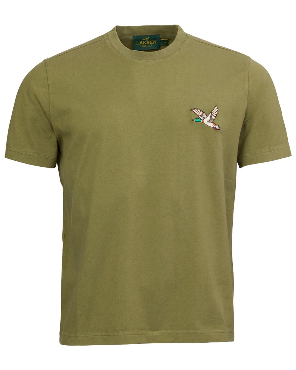 Olive coloured Laksen Mens Duck Cotton T-Shirt on white background