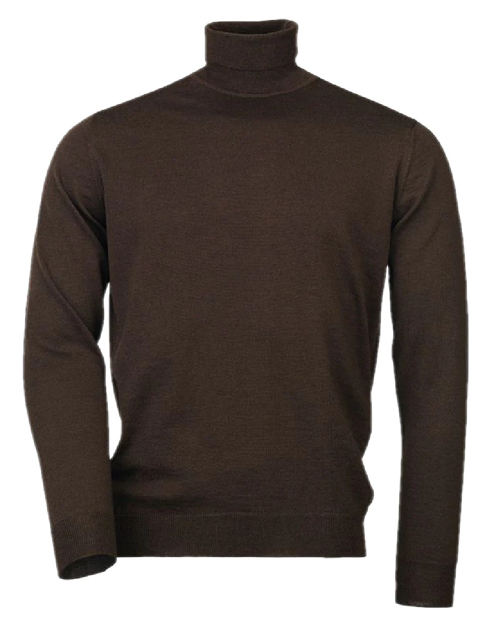 Chocolate Coloured Laksen Mens Easton Merino Roll Neck on white background