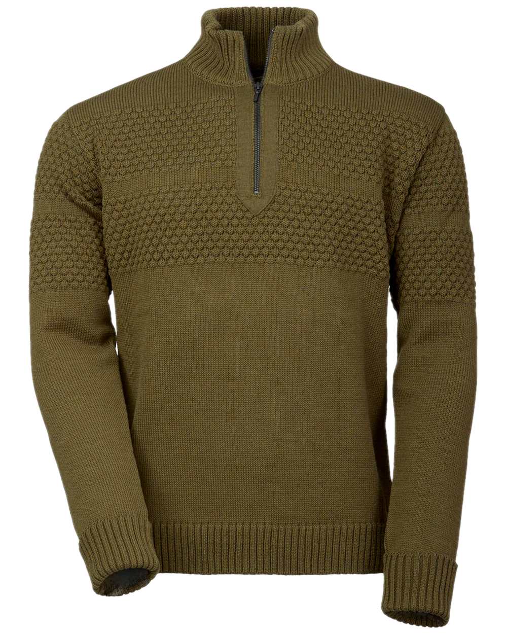 Olive Coloured Laksen Mens Fishermans Zip Sweater on white background