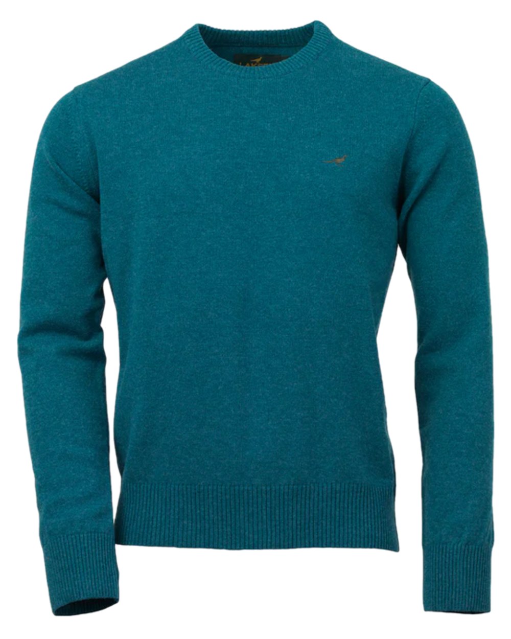 Deep Ocean Coloured Laksen Mens Hoy O-neck Lambswool Sweater on white background