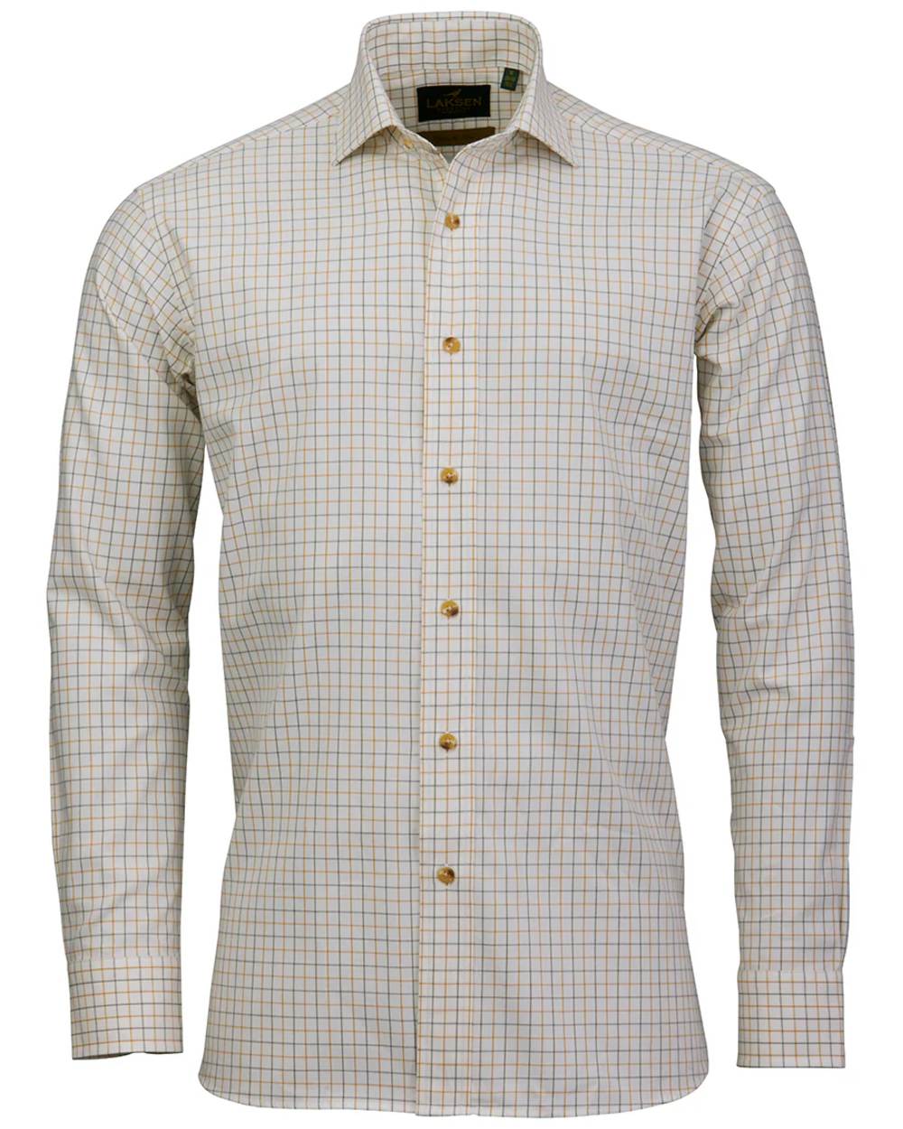 Gorse Olive Coloured Laksen Mens Jerrod Cotton Wool Shirt on white background