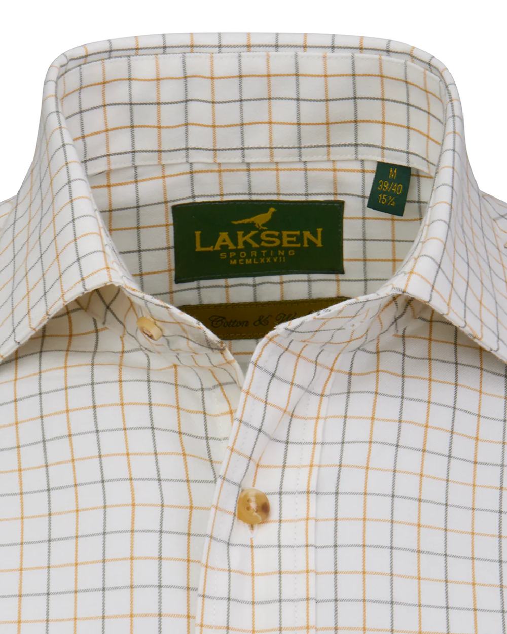 Gorse Olive Coloured Laksen Mens Jerrod Cotton Wool Shirt on white background