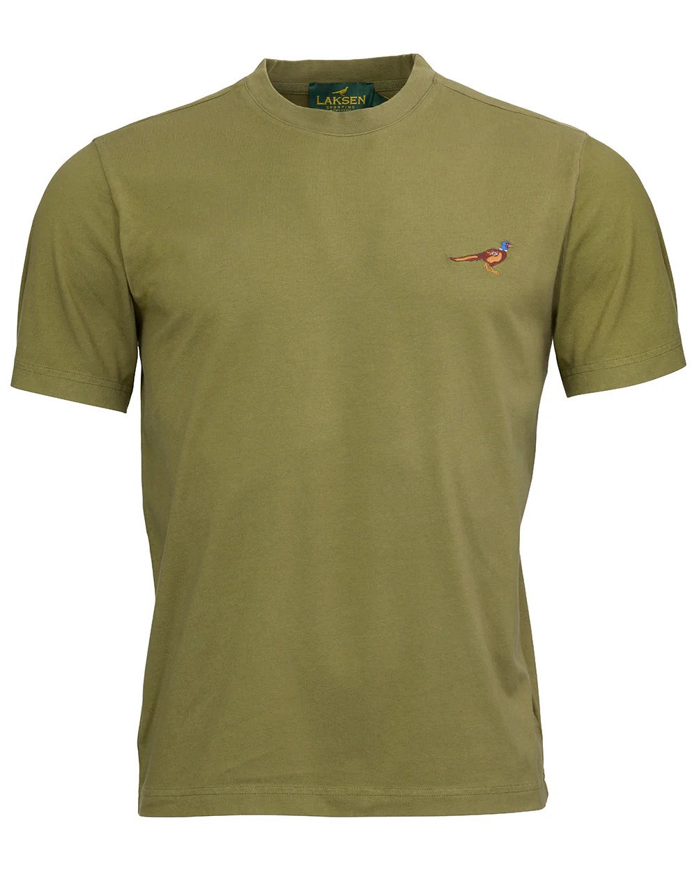 Olive coloured Laksen Mens Pheasant Cotton T-Shirt on white background