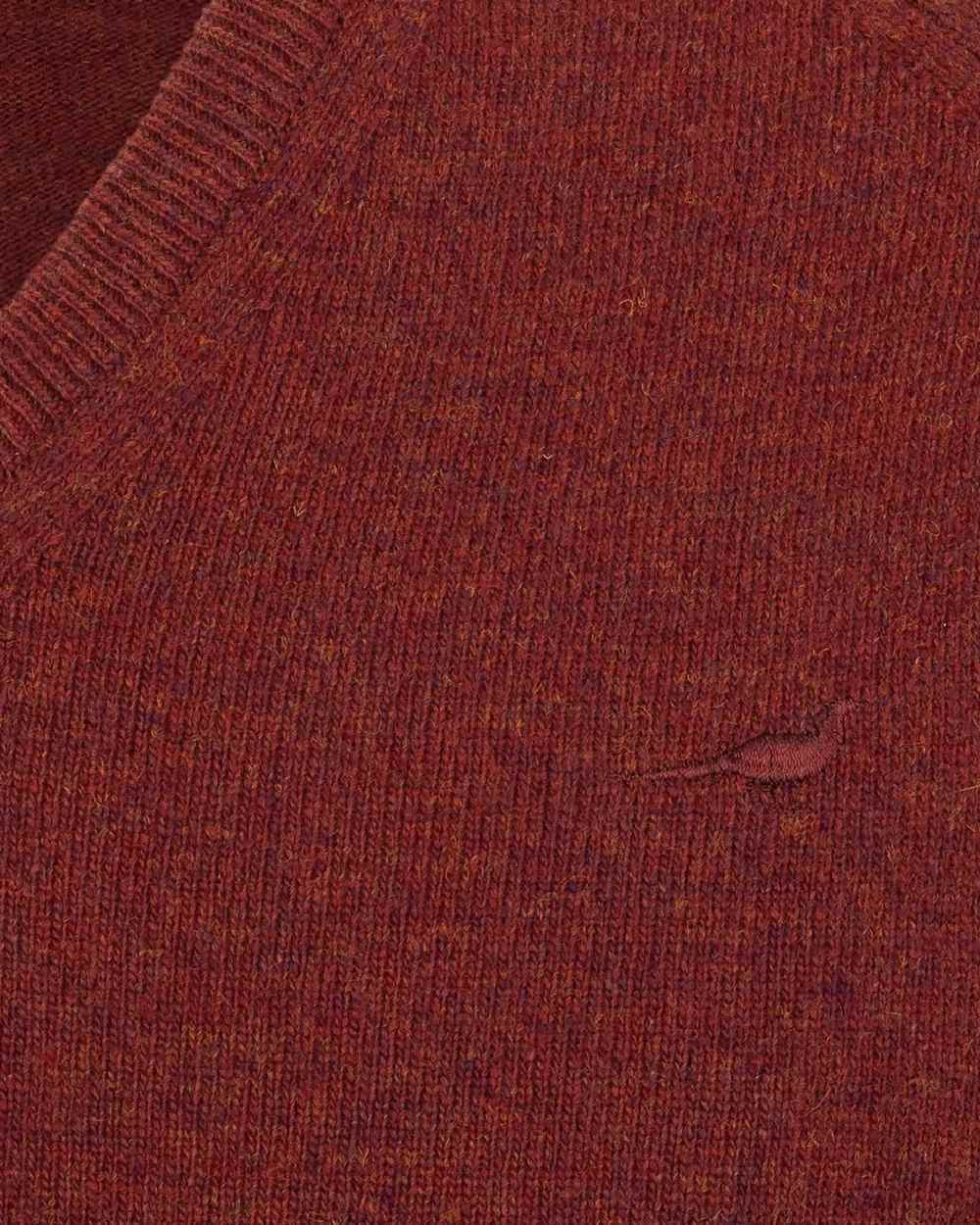 Rusty Coloured Laksen Mens Trent V-Neck Lambswool Sweater on white background