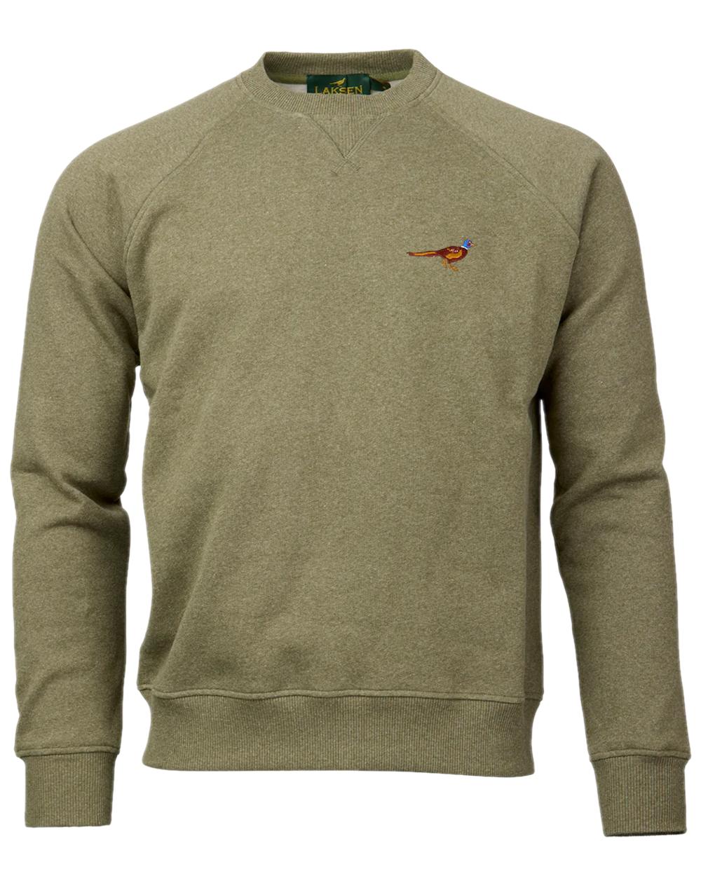 Olive Melange Coloured Laksen Mens True Pheasant Logo Shirt on white background