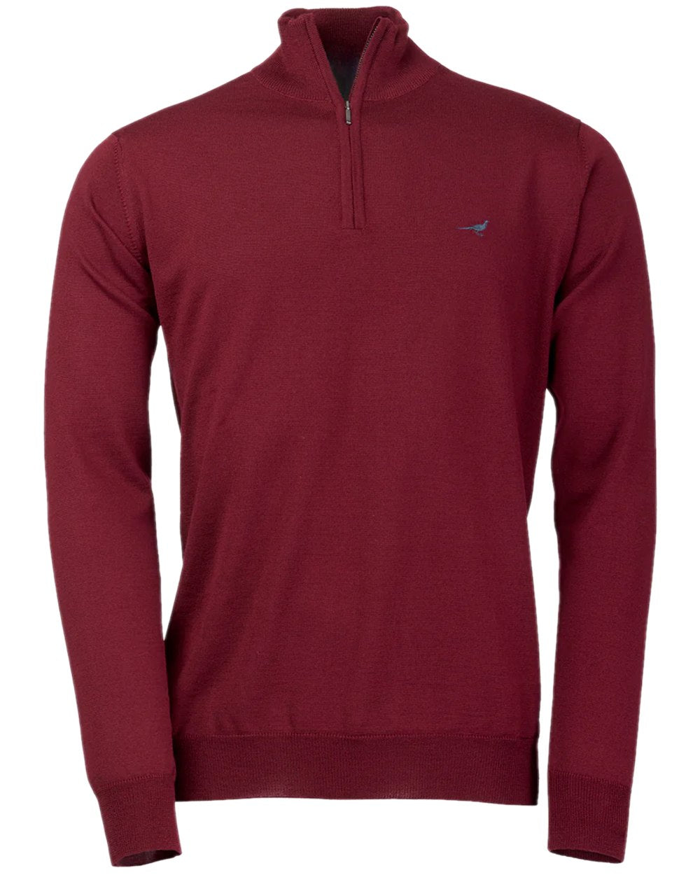 Bordeaux Coloured Laksen Norfolk Zip Neck Merino Sweater on white background