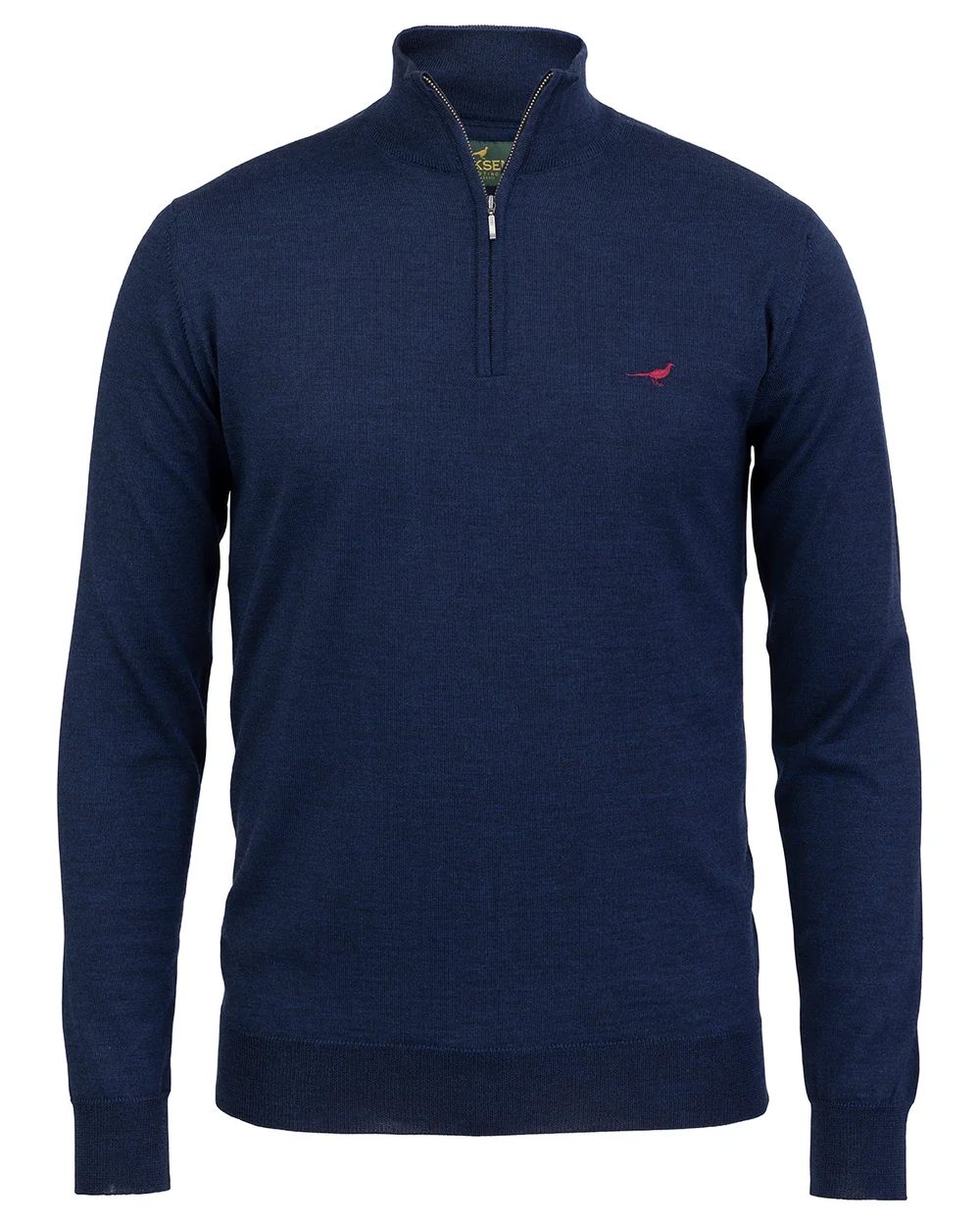 French Blue Coloured Laksen Norfolk Zip Neck Merino Sweater on white background
