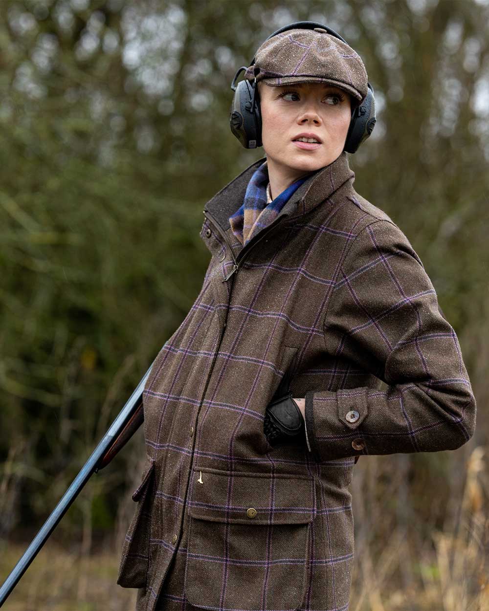 Woman with shotgun wearing Laksen Pippa Tweed Coat with CTX Membrane