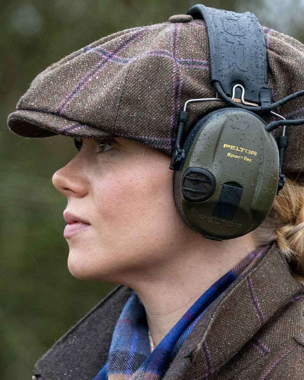Pippa coloured Laksen Pippa Tweed Bakerboy Cap on outdoor background