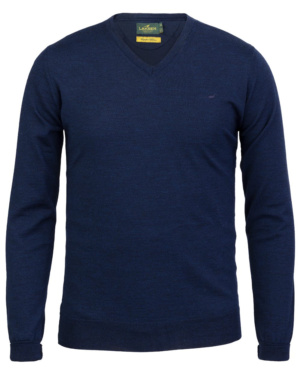 French Blue Coloured Laksen Sussex V-Neck Sweater on white background