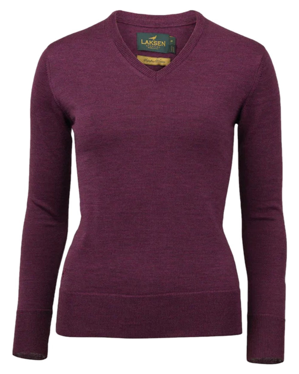 Heather Coloured Laksen Womens Carnaby V-neck Merino Knit on white background