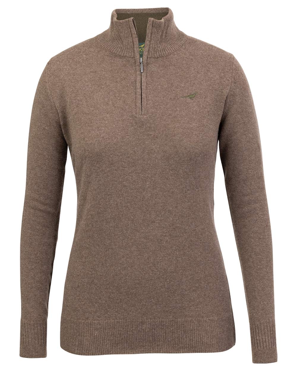 Camel Coloured Laksen Womens Tyne Zip Neck Sweater on white background
