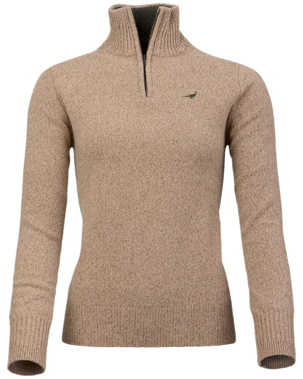 Camel Coloured Laksen Womens Tyne Zip Neck Sweater on white background