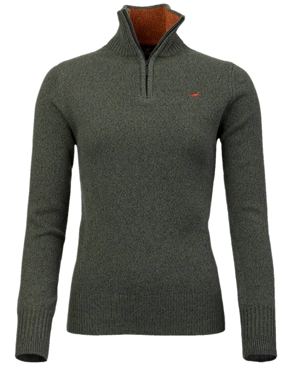 Forest Coloured Laksen Womens Tyne Zip Neck Sweater on white background