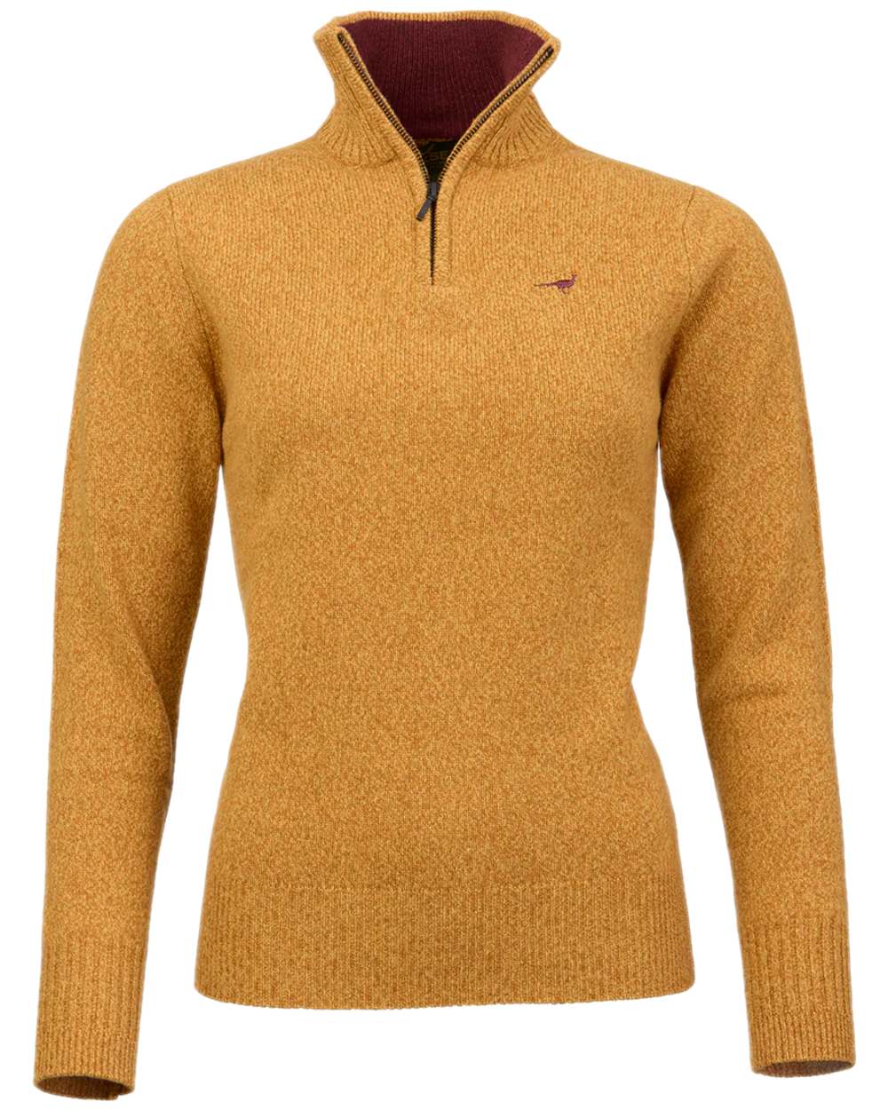 Gorse Coloured Laksen Womens Tyne Zip Neck Sweater on white background