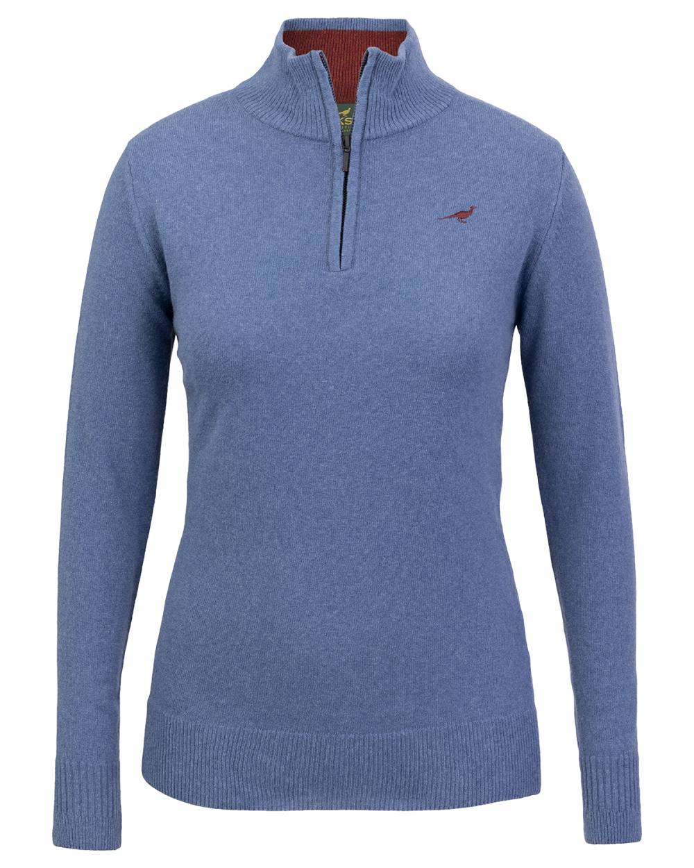 Loch Blue Coloured Laksen Womens Tyne Zip Neck Sweater on white background