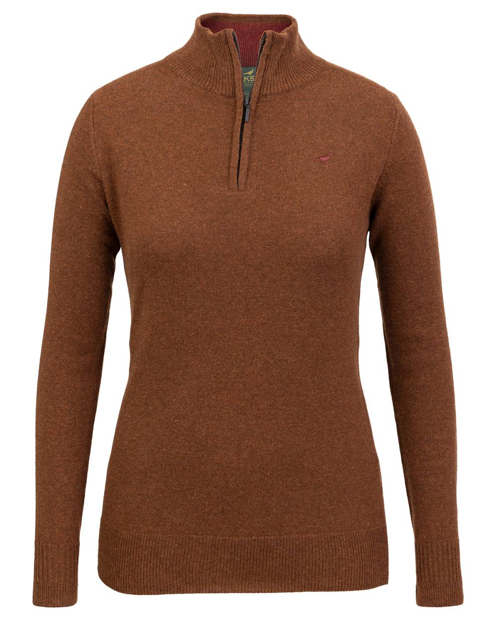 Toffee Coloured Laksen Womens Tyne Zip Neck Sweater on white background