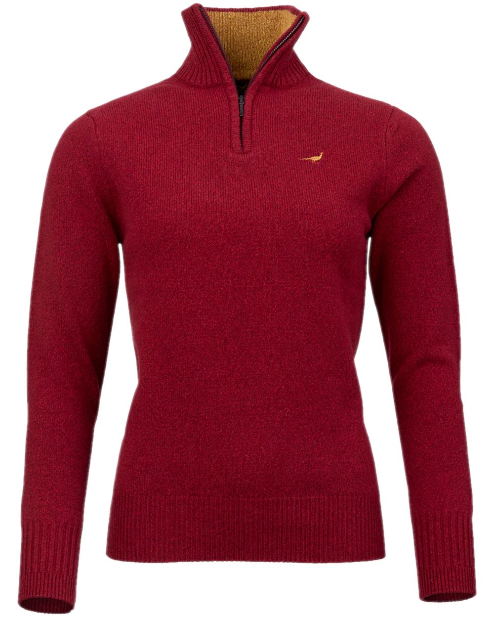 Wine Coloured Laksen Womens Tyne Zip Neck Sweater on white background