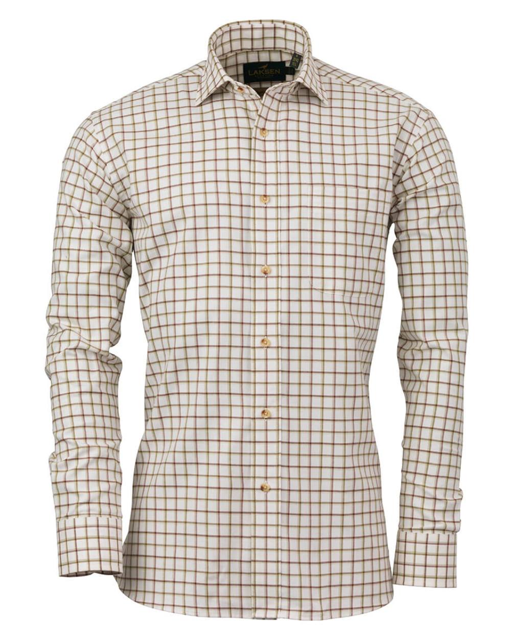 Olive/Forest Green/Brownie Coloured Laksen Paul Organic Cotton Shirt On A White Background