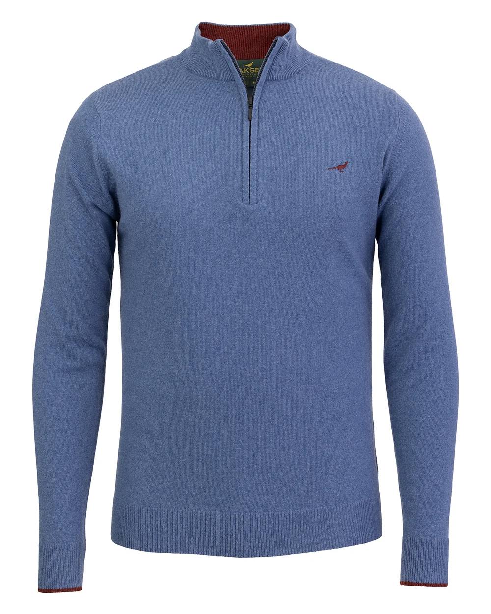 Loch Blue Coloured Laksen Brompton Zip Neck Sweater on white background