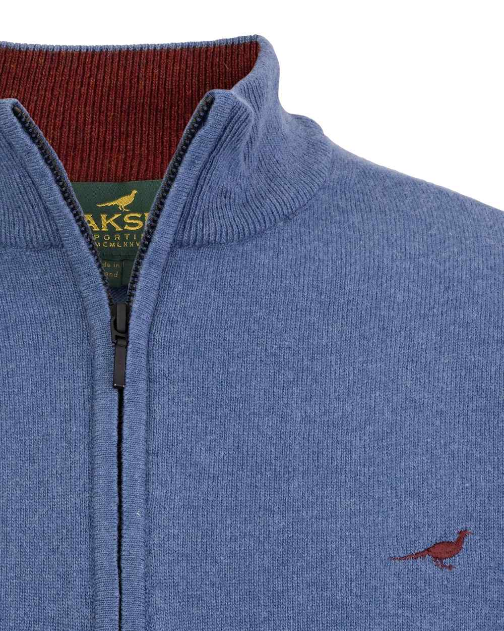 Loch Blue Coloured Laksen Brompton Zip Neck Sweater on white background