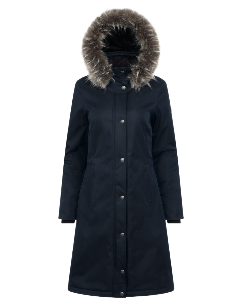 Navy Coloured LeMieux Anya Waterproof Riding Coat On A White Background