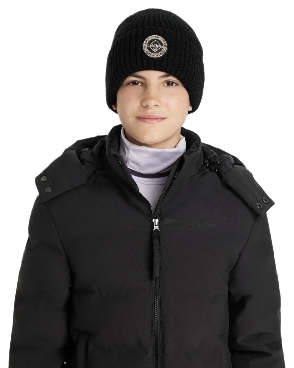 Black coloured LeMieux Bodie Beanie on white background
