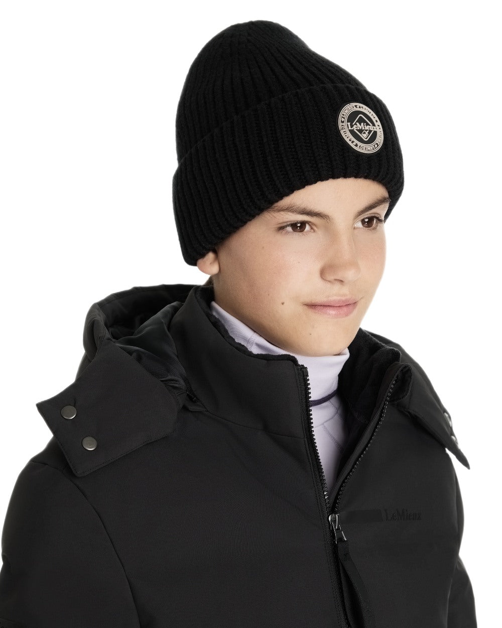 Black coloured LeMieux Bodie Beanie on white background