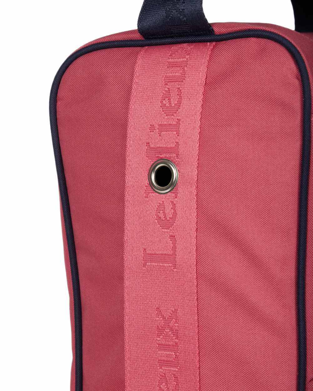 Cranberry coloured LeMieux Boot & Hat Bag on white background