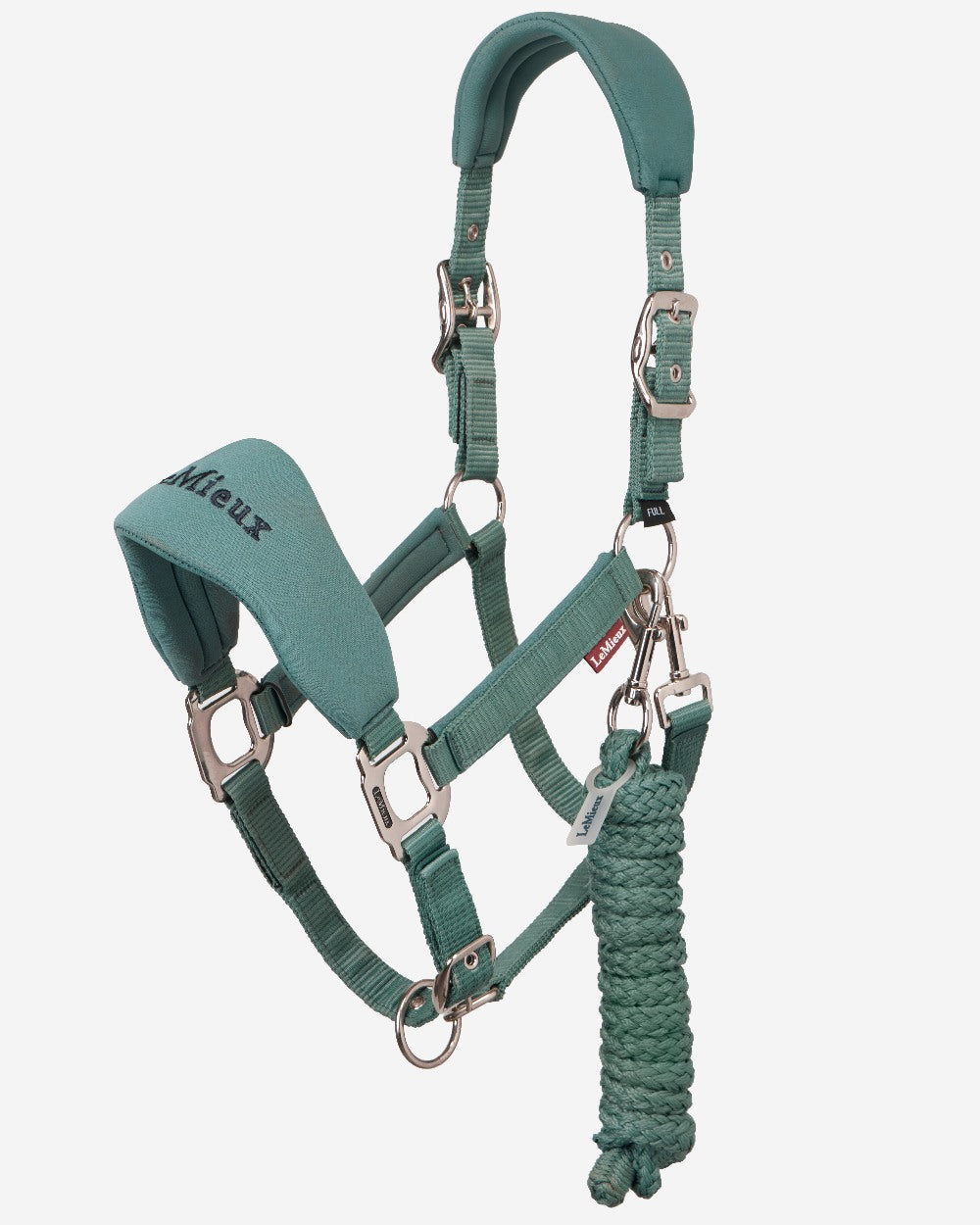 Aloe Coloured LeMieux Breakaway Vogue Headcollar and Leadrope on White Background
