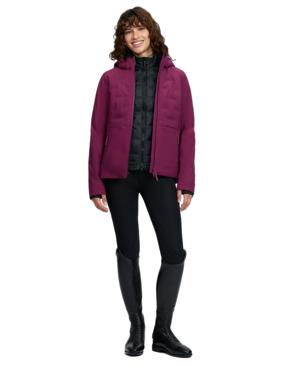 Blackberry coloured LeMieux Brooke Waterproof Hybrid Jacket on white background