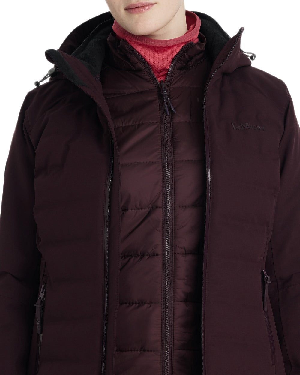 Damson coloured LeMieux Brooke Waterproof Hybrid Jacket on white background