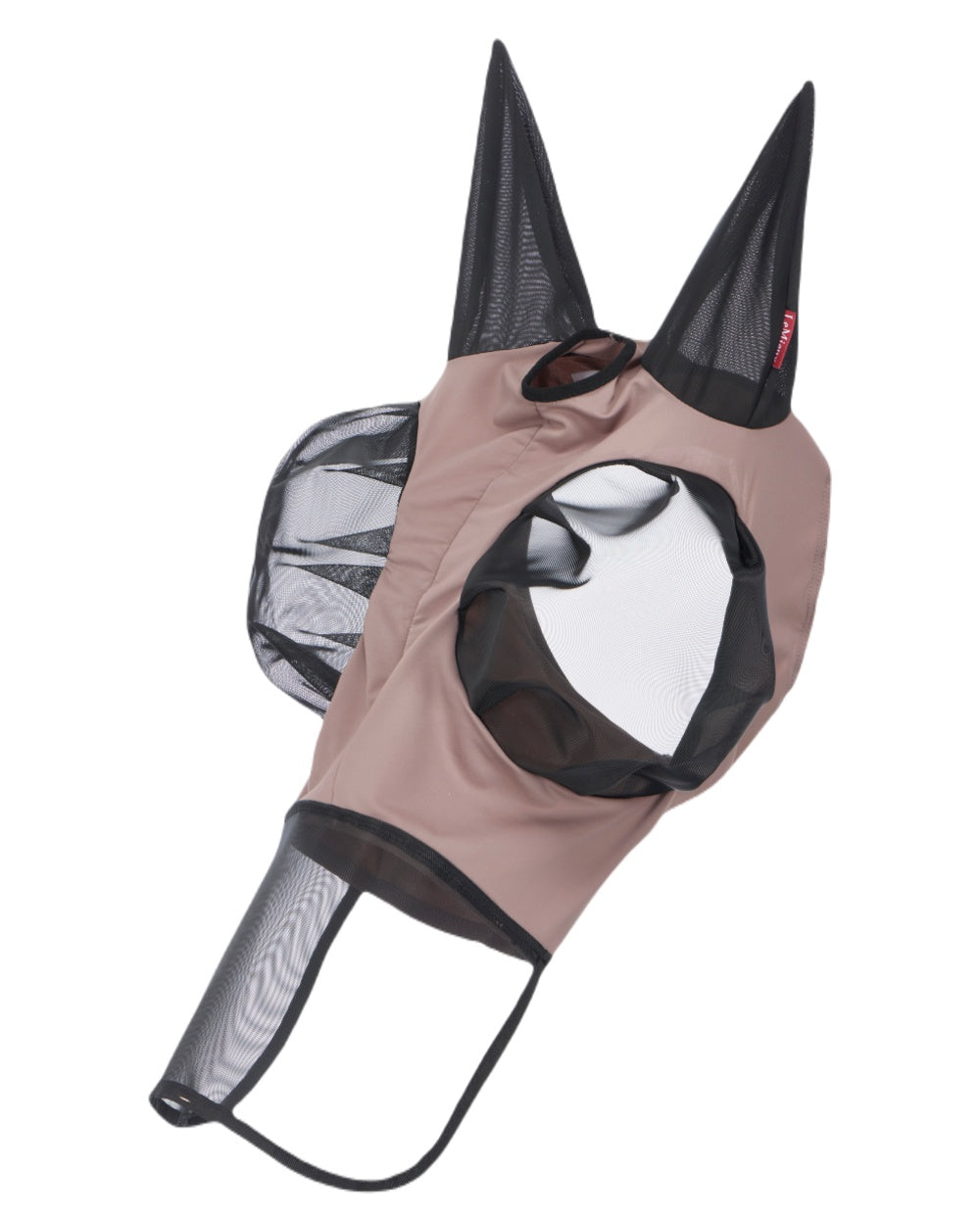 Walnut coloured LeMieux Bug Relief Full Mask on white background