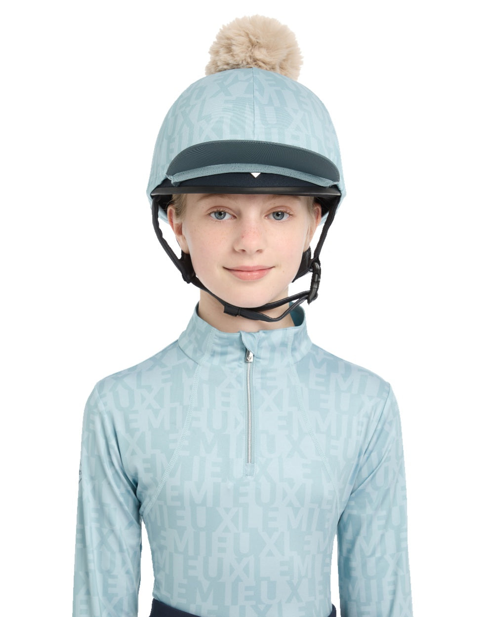 Glacier coloured LeMieux Casey Hat Silk on white background