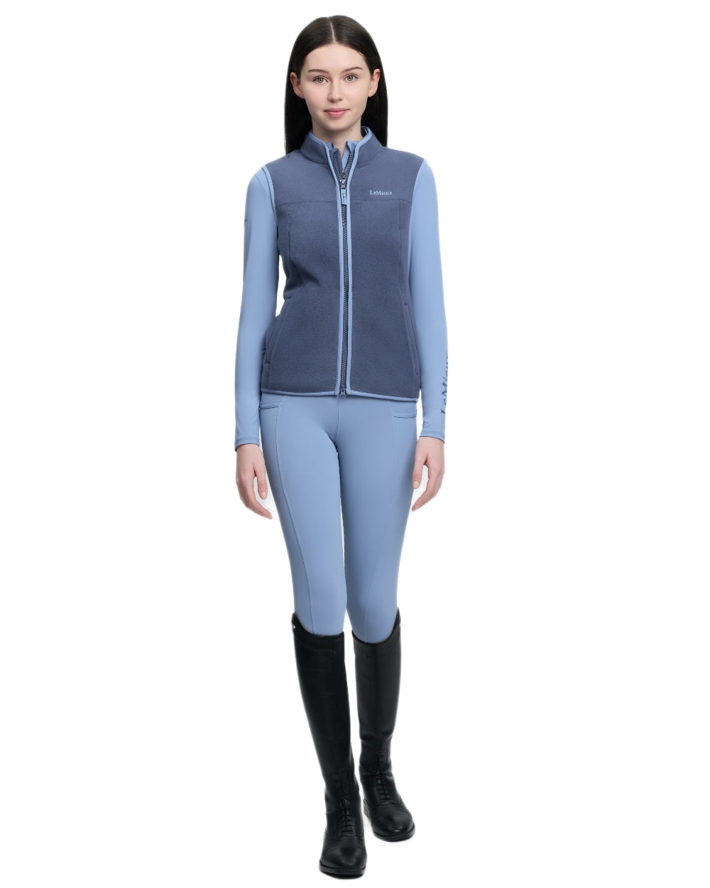 Shadow coloured LeMieux Childrens Bobbi Fleece Gilet on white background