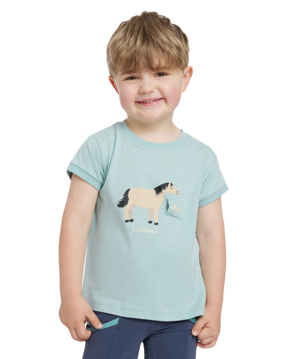 Aqua coloured LeMieux Childrens Mini Alex Tee on white background