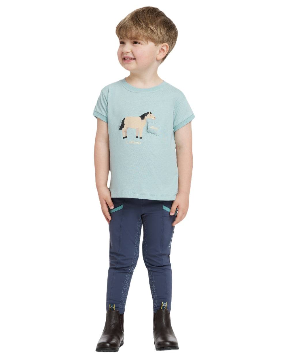 Aqua coloured LeMieux Childrens Mini Alex Tee on white background