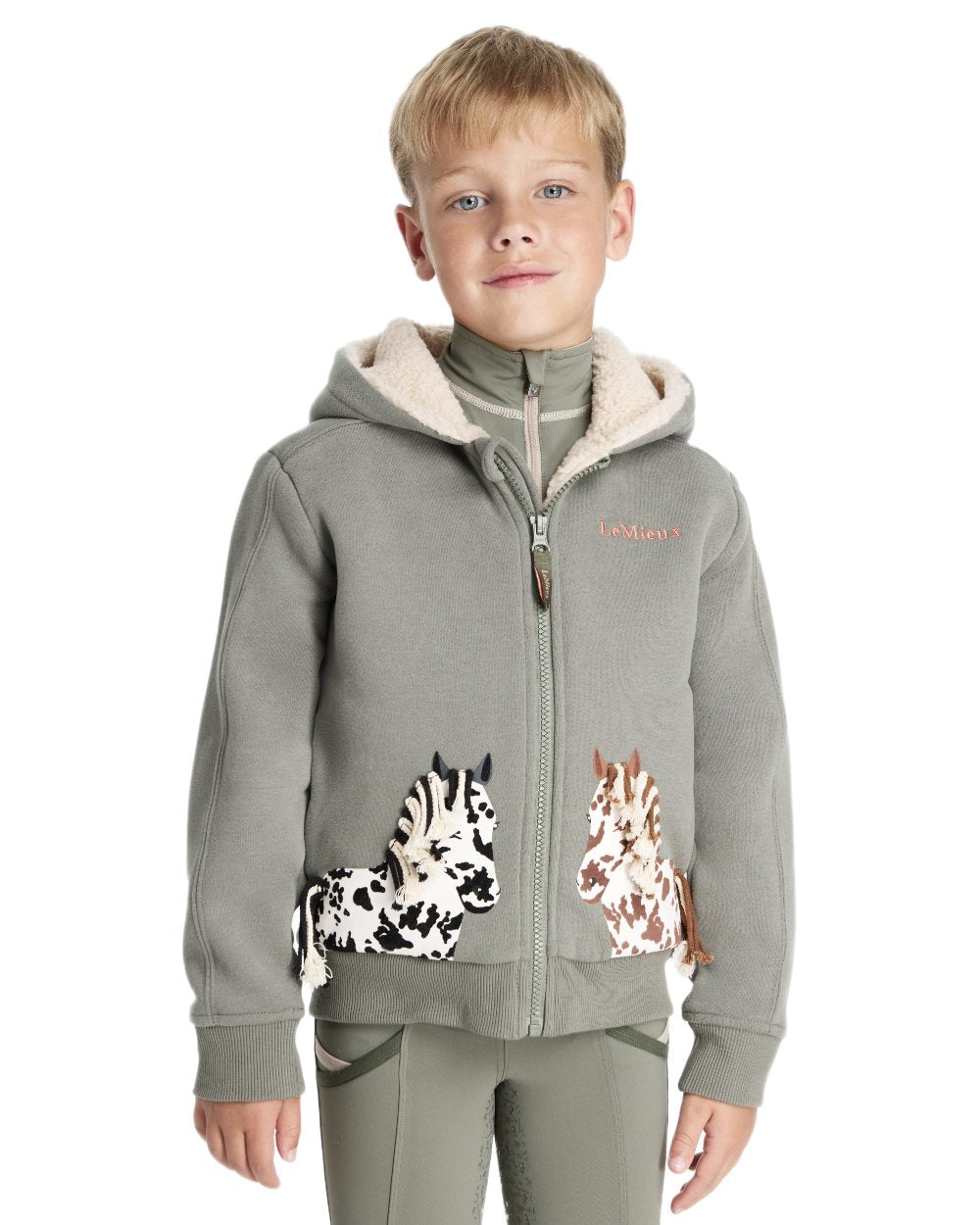 Rosemary coloured LeMieux Childrens Mini Charlie Pony Hoodie on white background
