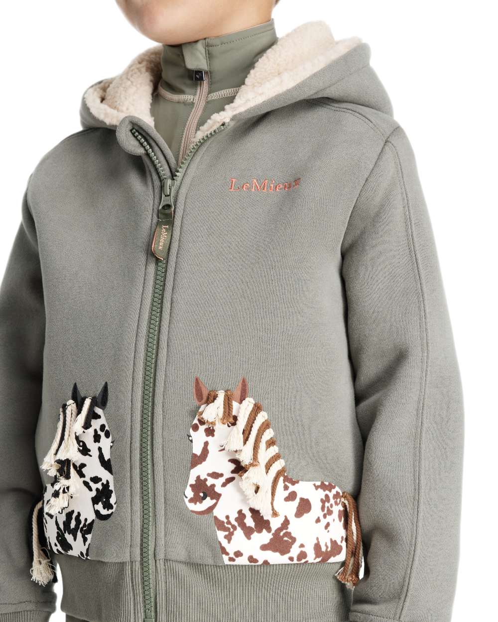 Rosemary coloured LeMieux Childrens Mini Charlie Pony Hoodie on white background