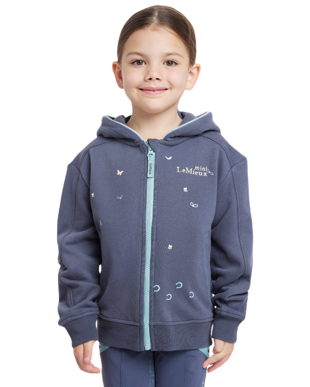 Dusk Blue coloured LeMieux Childrens Mini Charlie Zip Through Hoodie on white background