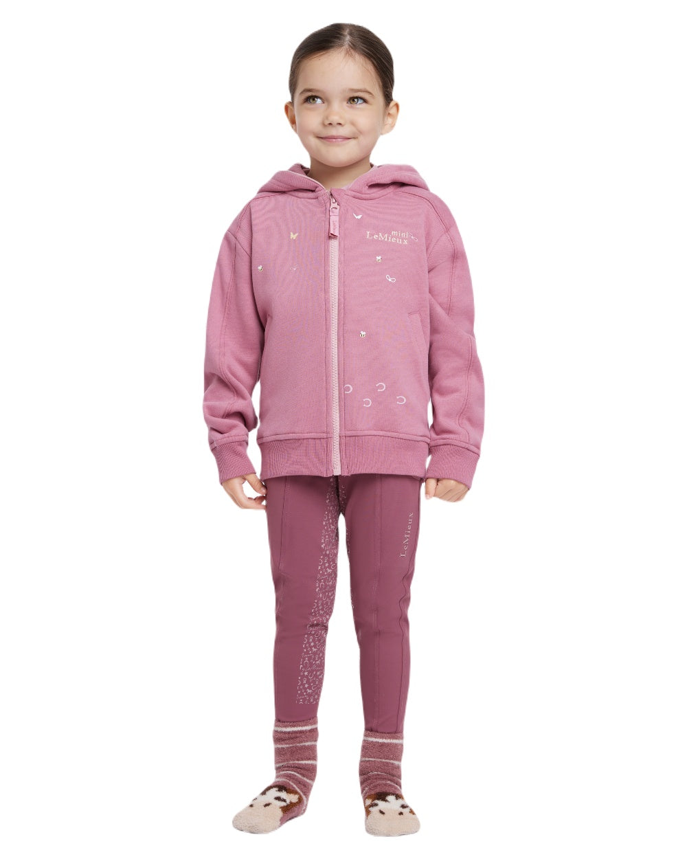 Peony coloured LeMieux Childrens Mini Charlie Zip Through Hoodie on white background